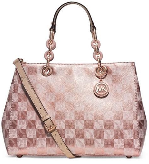 michael kors rose gold handbag floral pattern|Michael Kors gold metallic purse.